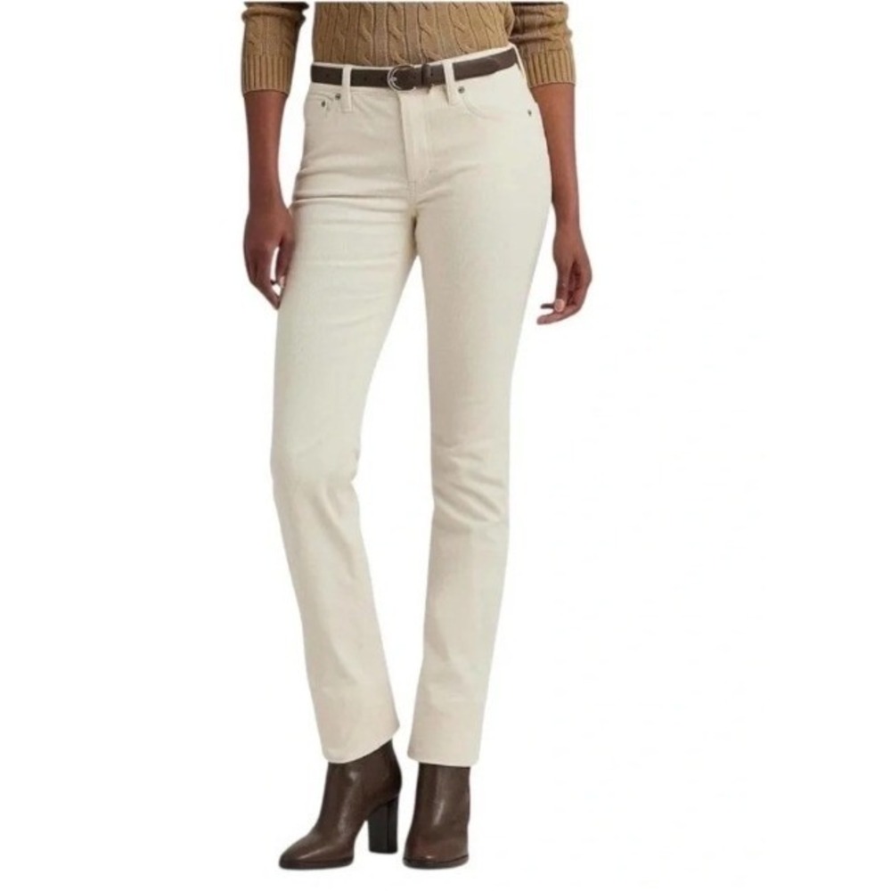 Ralph Lauren Lauren Jeans Corduroy Straight Leg Pants Women Sz 10 Cream Stretch